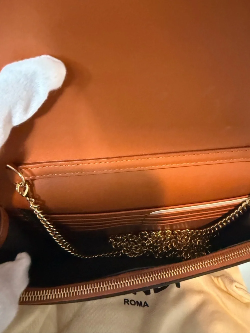 Fendi Brown Embossed Roma Leather Shoulder Bag - Picture 4 of 4